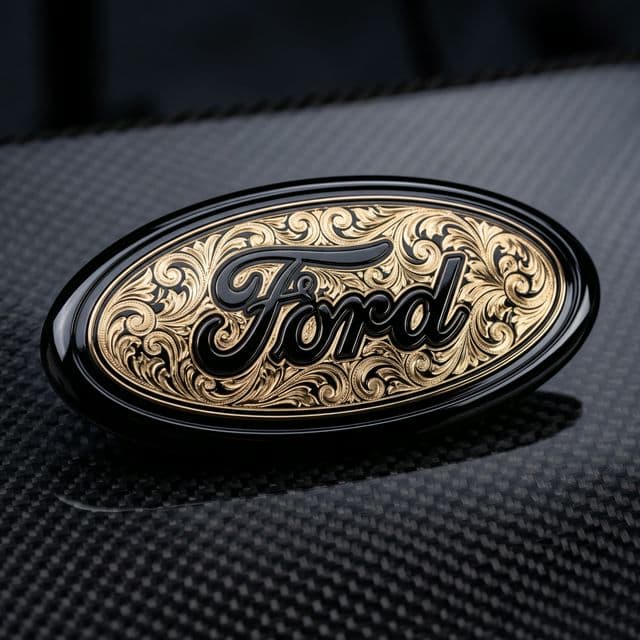 Premium Custom Engraved Ford Engraved Oval Filigree Grille Emblem - Hand-Etched Automotive Art