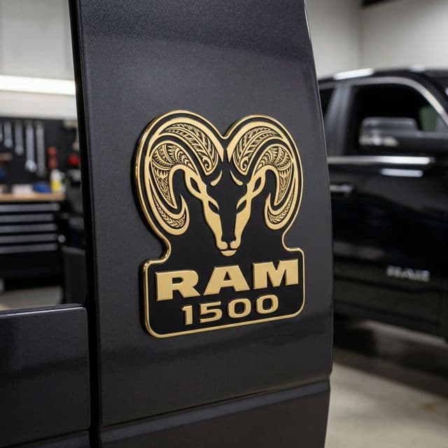 Premium Custom Engraved RAM 1500 Tribal Engraved Door Badge - Hand-Etched Automotive Art