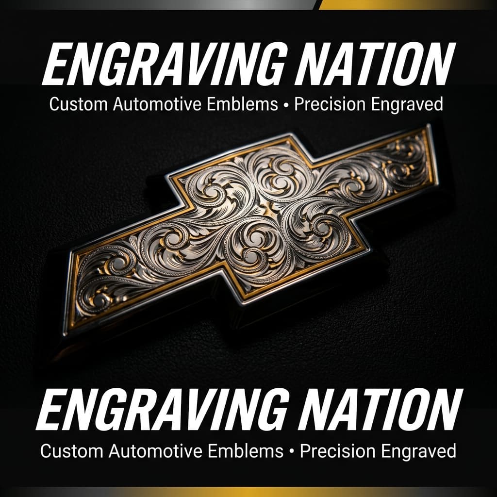 Chevy bowtie emblem with deep engraved pattern and metallic highlights.